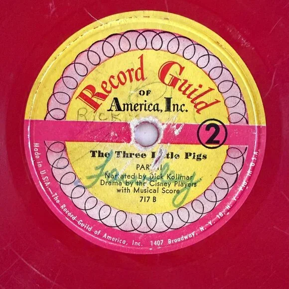 Vintage Three Little Pigs Red Record Guild America Childrens 6.5 Inch Record - Picture 5 of 9